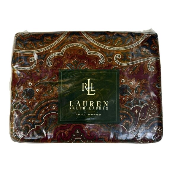 Ralph Lauren Parker Paisley Brown Full Flat Sheet 100% Cotton NOS Vintage - Picture 1 of 4